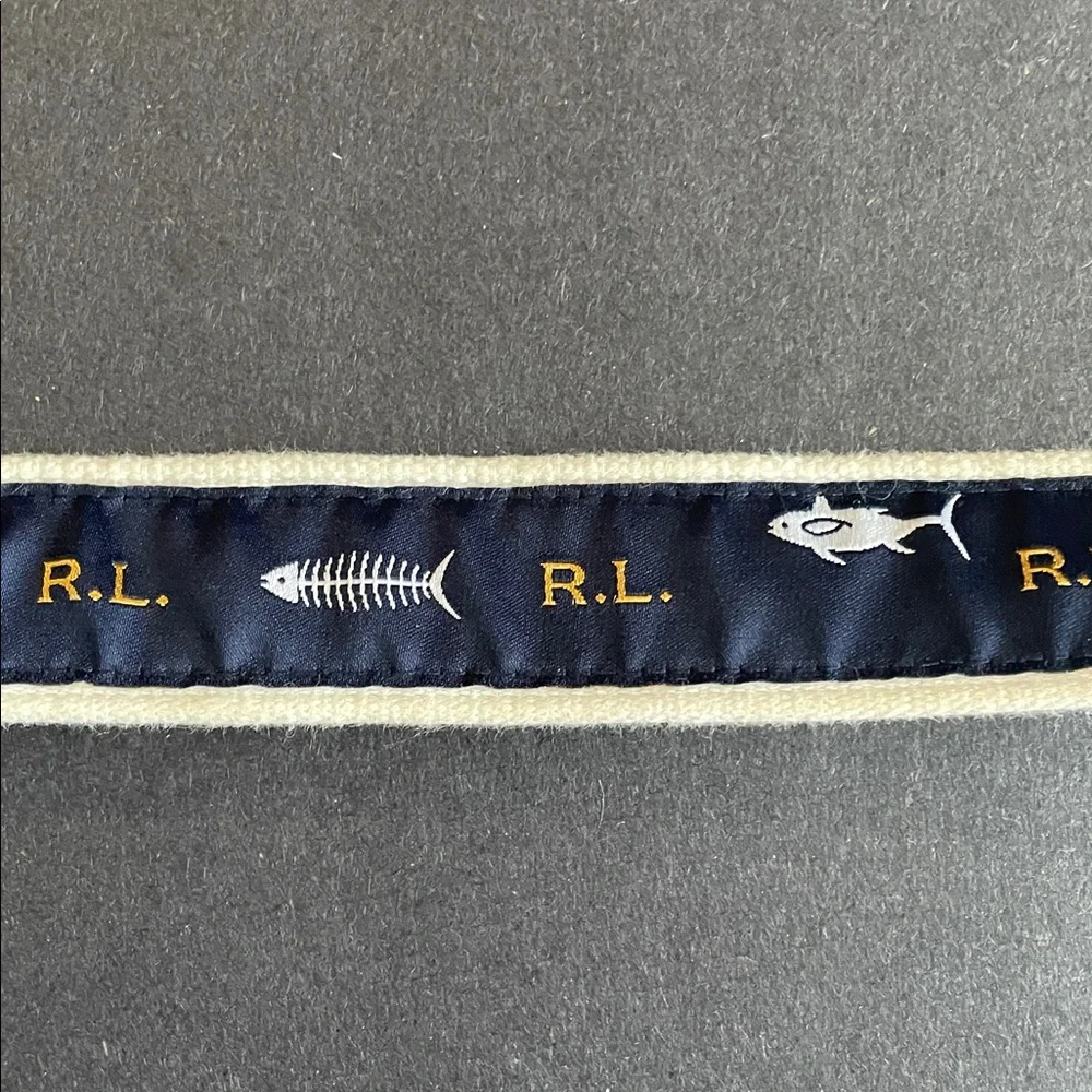 Ralph Lauren Polo Youth Belt Sharks Fish Bones Ribbon Double D Ring 33